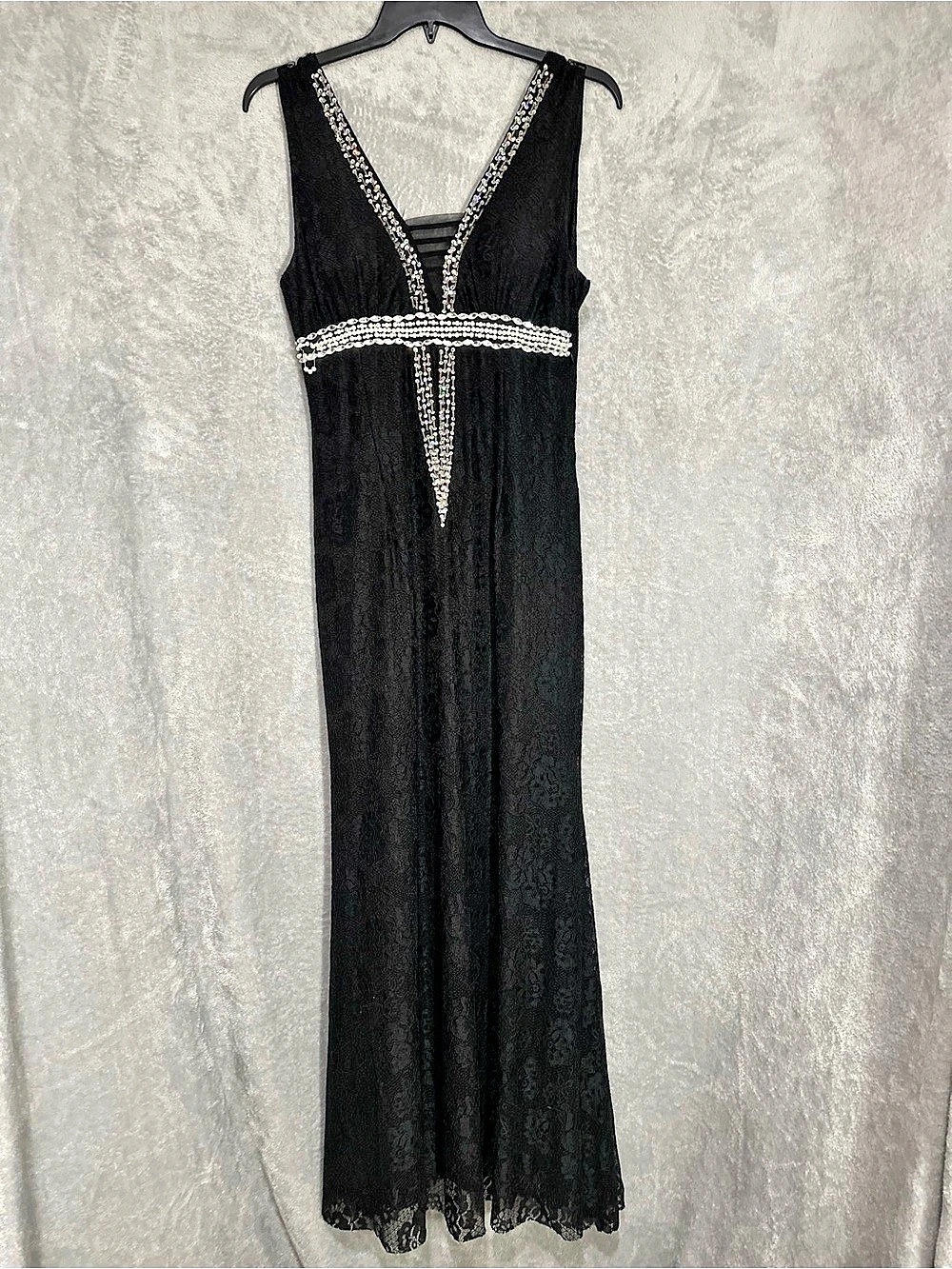 Embellished Lace Maxi Dress in Black Like New